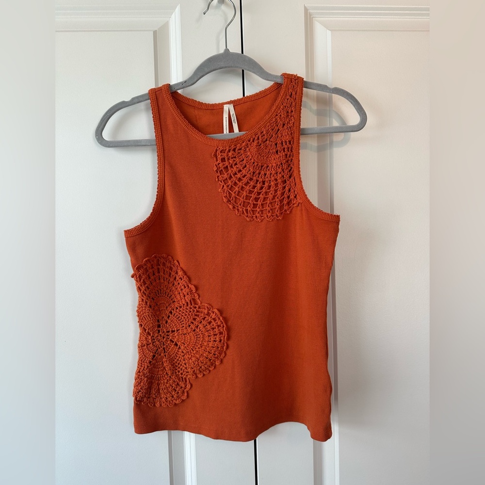 By Anthropologie Women’s Ribbed Intricate Crochet Tank Burnt Orange Size Small